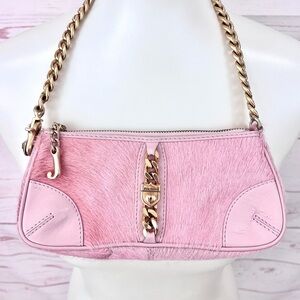 Vintage Y2K Juicy Couture Pony Calf Hair Leather Convertible Chain Baguette Bag